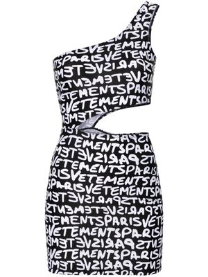 VETEMENTS logo-print asymmetric minidress - Black