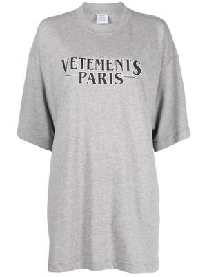 VETEMENTS logo-print mélange-effect cotton T-shirt - Grey