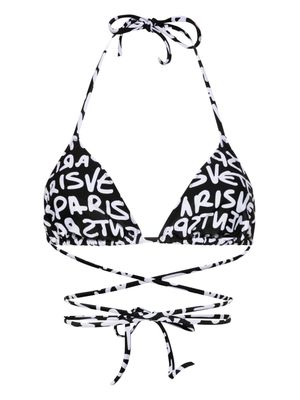 VETEMENTS logo-print triangle bikini top - Black