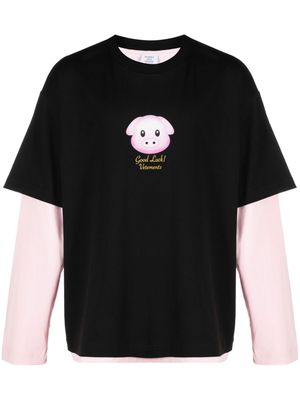 VETEMENTS Lucky Pig layered cotton T-shirt - Black