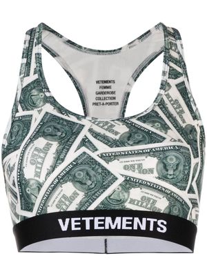 VETEMENTS Million Dollar-print sports bra - Green