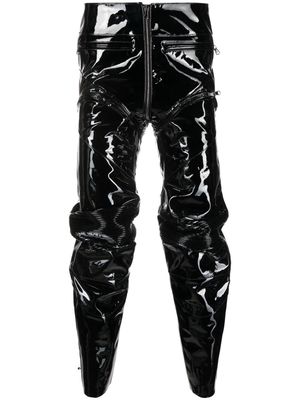 VETEMENTS panelled gathered patent leather trousers - Black
