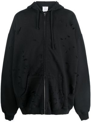 VETEMENTS ripped zip-up hoodie - Black