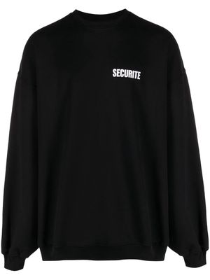 VETEMENTS Securite crew-neck cotton sweatshirt - Black