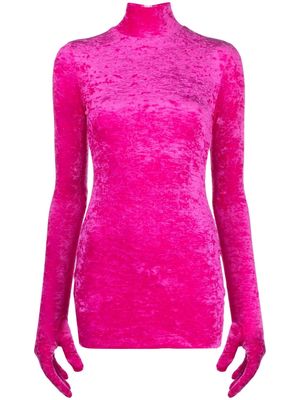 VETEMENTS velvet glove-sleeve minidress - Pink