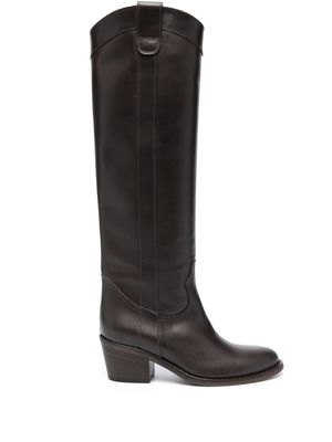 Via Roma 15 almond-toe leather boots - Brown