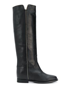 Via Roma 15 bead trim knee high boots - Black