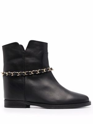 Via Roma 15 chain-detail leather ankle boots - Black