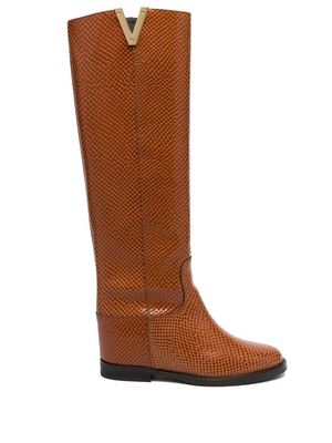 Via Roma 15 Cuoio snake-effect leather boots - Brown