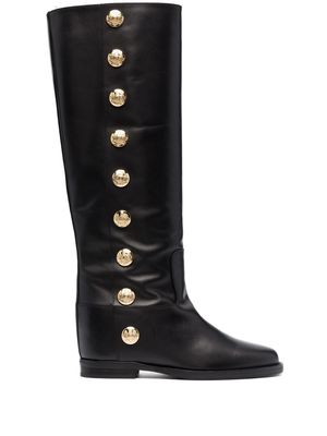 Via Roma 15 gold-button knee-high leather boots - Black