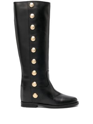 Via Roma 15 golden-buttonned leather boots - Black