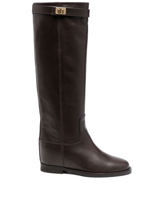 Via Roma 15 knee-length leather boots - Brown
