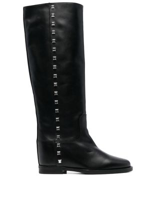 Via Roma 15 side stud-embellished flat boots - Black