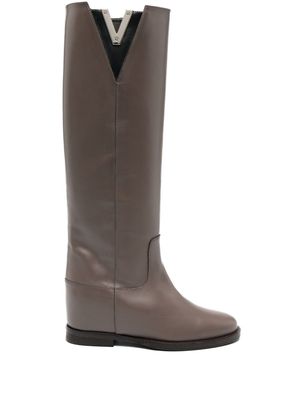 Via Roma 15 V-plaque leather boots - Neutrals