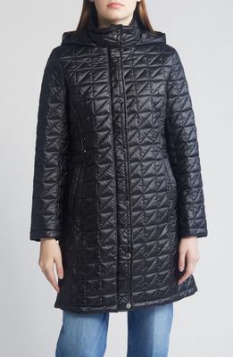 Via Spiga Box Quilt Hooded Coat in Black 