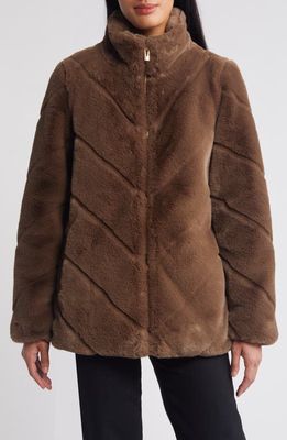 Via Spiga Chevron Faux Fur Jacket in Taupe 