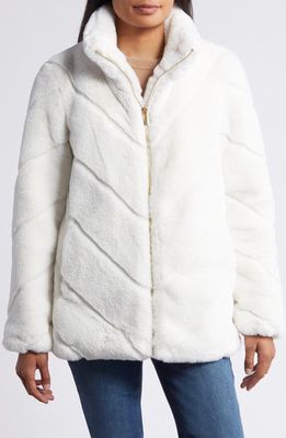 Via Spiga Chevron Faux Fur Jacket in Winter White 