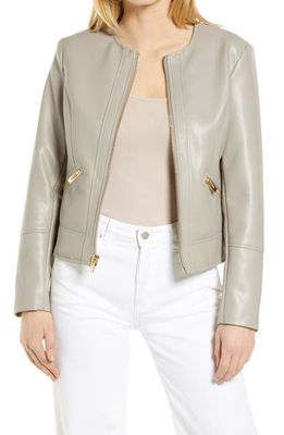 Via Spiga Collarless Faux Leather Jacket in Taupe