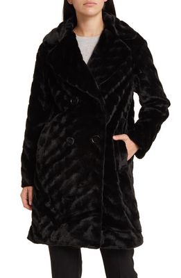 Via Spiga Double Breasted Faux Fur Coat in Black