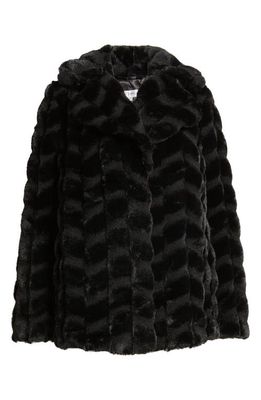Via Spiga Grooved Herringbone Faux Fur Jacket in Black