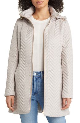 Via Spiga Herringbone Quilted Water Resistant Hooded Jacket in Oyster 