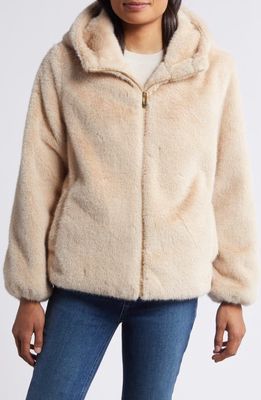 Via Spiga Hooded Faux Fur Jacket in Beige 