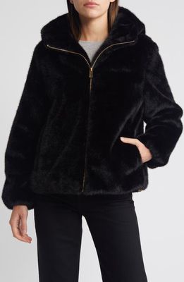 Via Spiga Hooded Faux Fur Jacket in Black 