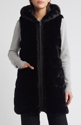 Via Spiga Quilted Faux Fur Hooded Vest in Black 