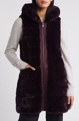 Via Spiga Quilted Faux Fur Hooded Vest in Burgundy 