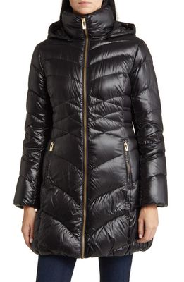 Via Spiga Quilted Puffer Jacket with Removable Hood in Black