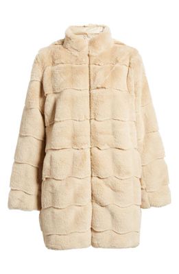 Via Spiga Wavy Reversible Faux Fur Quilted Coat in Beige