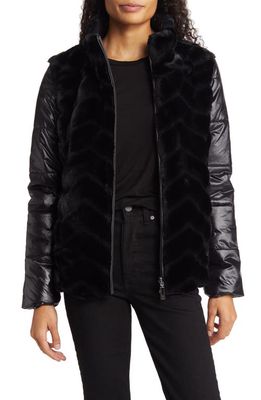 Via Spiga Zip Front Faux Fur Reversible Puffer Jacket in Black