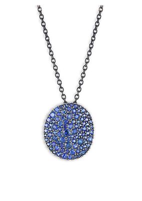 Vibrant 18K White Gold, Rhodium, & Blue Sapphire Pendant Necklace