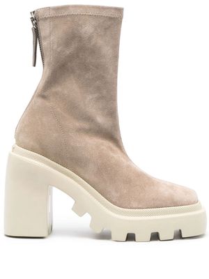 Vic Matie 115mm square-toe suede boots - 306 BEIGE