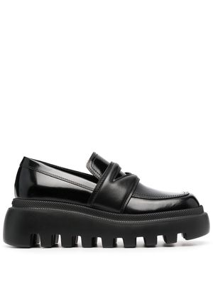 Vic Matie square-toe leather Penny loafers - Black