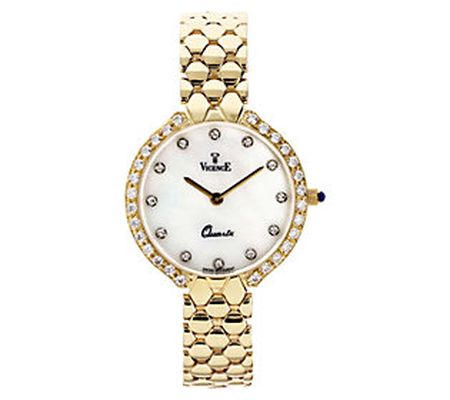 Vicence Round Case Panther Link 14K Gold Watch