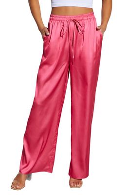 VICI Collection Aurelia Wide Leg Satin Drawstring Pants in Pink 