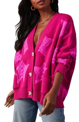 VICI Collection Chasing the Stars Oversize Cardigan in Fuchsia