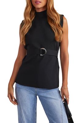 VICI Collection Confidential Business Sleeveless Belted Sweater in Black