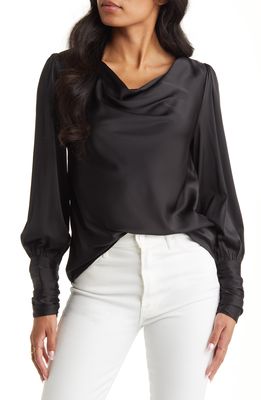 VICI Collection Cowl Neck Satin Blouse in Black