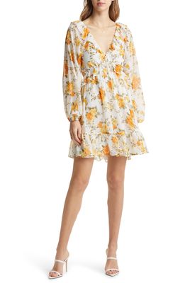 VICI Collection Floral Long Sleeve Cutout Chiffon Babydoll Dress in Yellow Multi