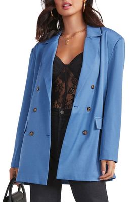 VICI Collection Lira Oversize Double Breasted Blazer in Dusty Blue