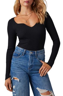 VICI Collection Marcey Rib Sweetheart Neck Crop Sweater in Black