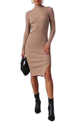 VICI Collection Newtown Long Sleeve Ribbed Sweater Dress in Taupe
