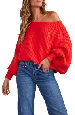 VICI Collection Pamire Rib Off the Shoulder Batwing Sleeve Sweater in Red