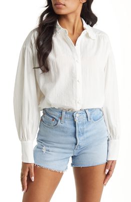 VICI Collection Puff Sleeve Button-Up Cotton Top in White