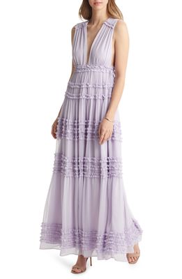 VICI Collection Ruffle Chiffon Maxi Dress in Lavender