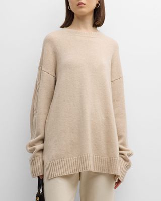 Vicini Cable-Knit Sleeve Oversized Cashmere Sweater