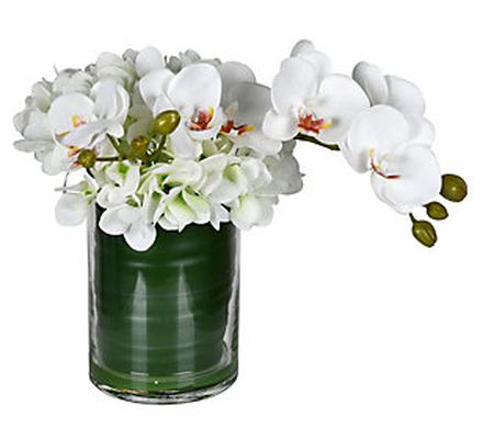 Vickerman 11" White Orchid In Glass Pot