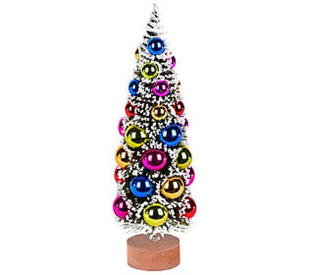 Vickerman 12" Frosted Green Tree with Colorful Orn